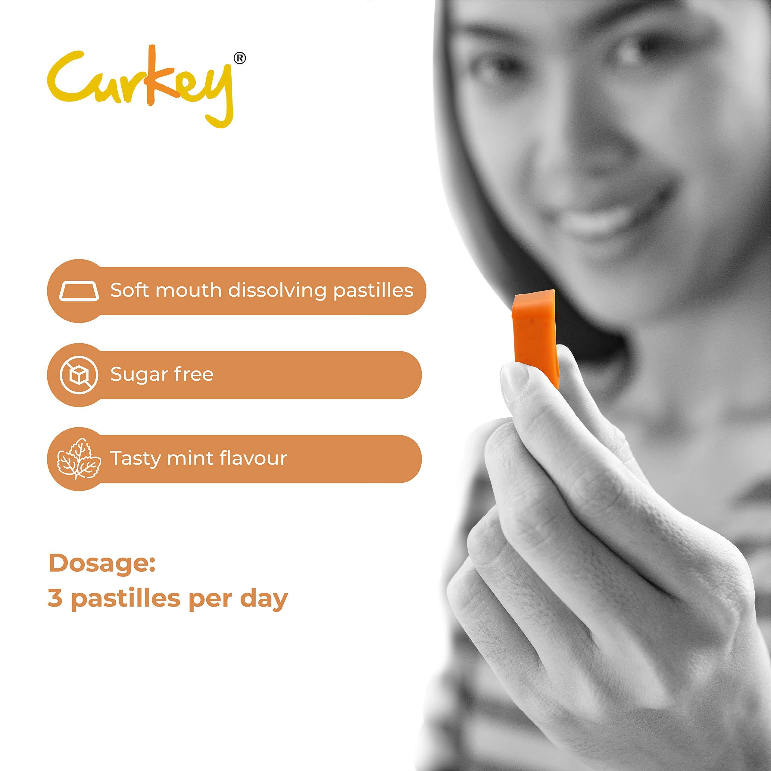 Curkey Pastilles for Quick Relief from Sore Throat from Natural Curcumin Extract from Turmeric | Sugar Free, Mint Flavour - 10 Pastilles (Pack of 1)