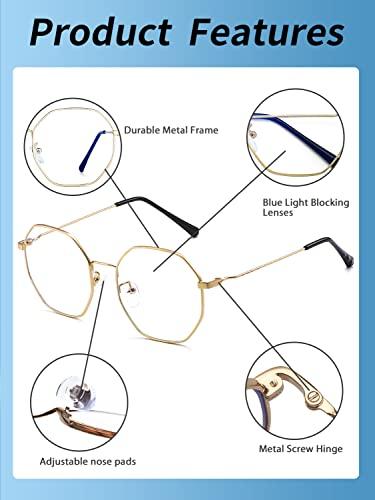 JM JM Women's Anti Blue Light Blocking Glasses Fashion Designer Computer Glasses Reduce Eye Strain Gold