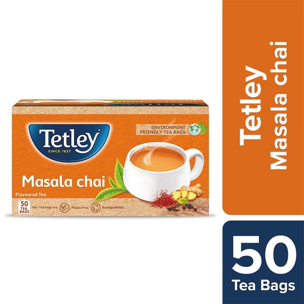 Tetley Tetley | Masala Chai with Natural Flavour | Black Tea | 50 Tea Bags & Tetley Green Tea Immune Tulsi | With Added Vitamin C | Natural Flavour | 25 Tea Bags