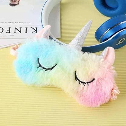 Rockjon Rockjon- Multicolor Soft Plush Unicorn Sleeping Mask Cute Animal Eye Mask Unicorn Horn Plush Blindfold Eye Cover Travel Sleeping Mask Best for Women Girls Pack of