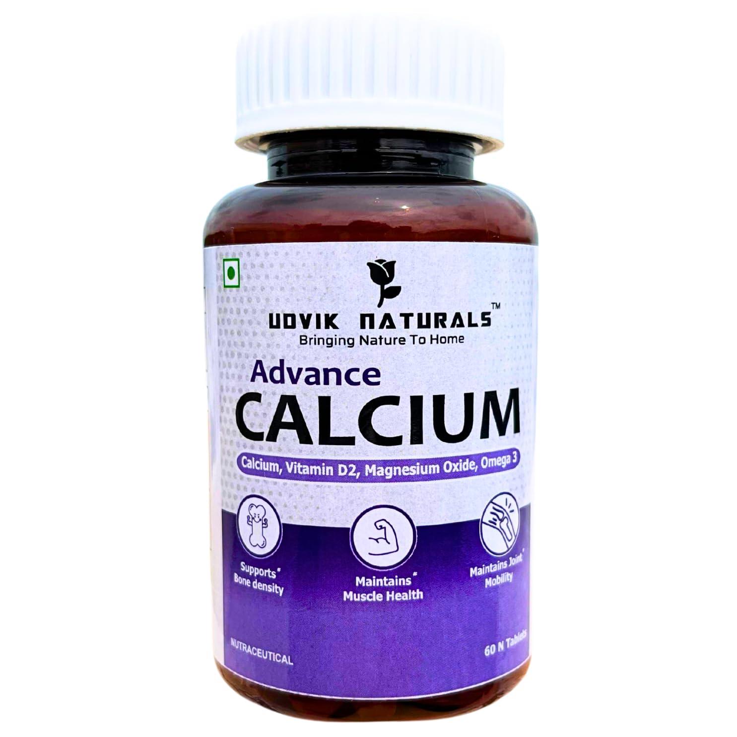 UDVIK NATURALS UDVIK NATURALS ADVANCE CALCIUM | CALCIUM CITRATE, VITAMIN D, MAGNESIUM, ZINC OMEGA 3 | ADVANCE COMBINATION | WITH CHILD SAFETY CAP | 60 Counts (Pack of 1)