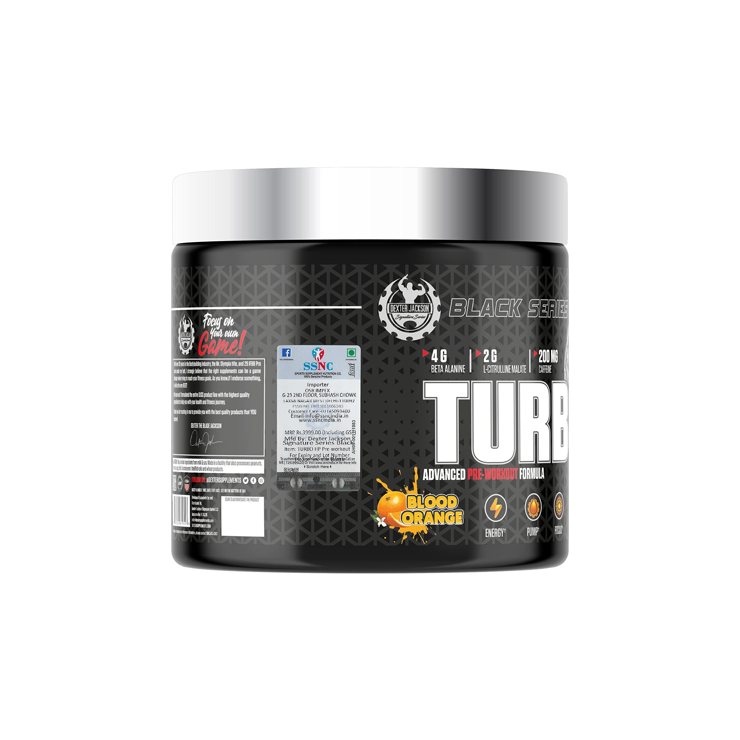 Dexter Jackson Signature Series Dexter Jackson Black Series Turbo HP Pre Workout | Advanced Formula Blood Orange Flavor | 45 Servings, 450g | Boost Energy and Performance