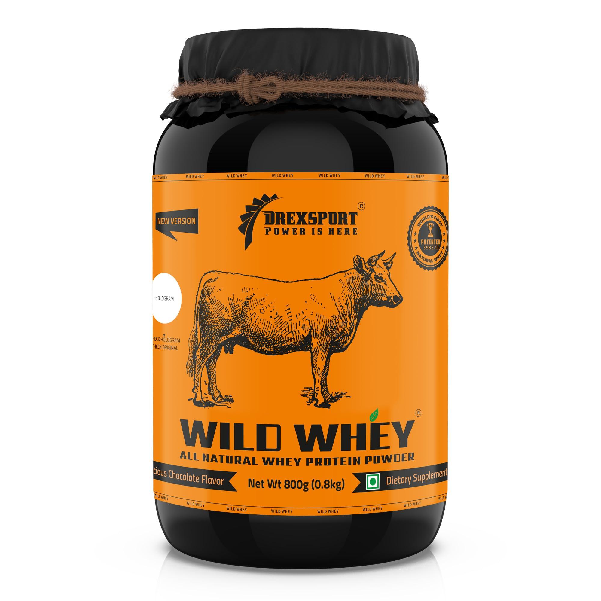 DREXSPORT DREXSPORT Wild Whey Protein Powder - Organic Isolate Blend Based on Grass-Fed Cows Whole A2 Milk - Premium, All-Natural and Chemical-Free (Chocolate 800g Net, 1kg Pack)