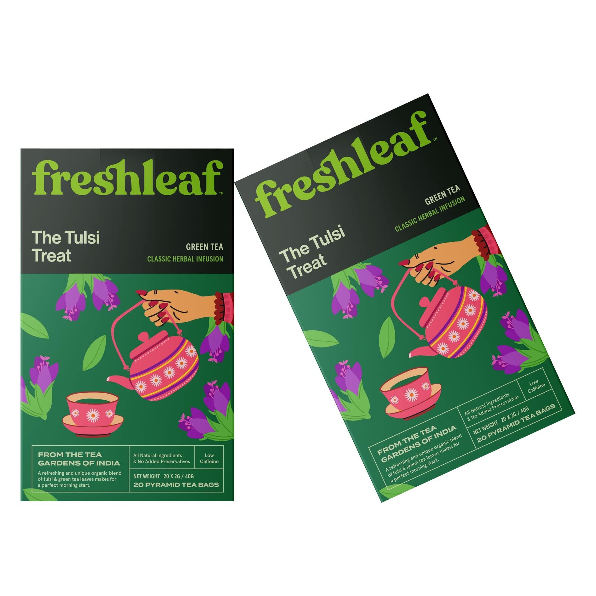 FRESHLEAF FRESHLEAF Tulsi Green Tea Rich With Anti-Oxidants, 100% Whole Long Leaf, 20 Pyramid Tea Bags (60 Tea Bags) (40 Tea Bags)