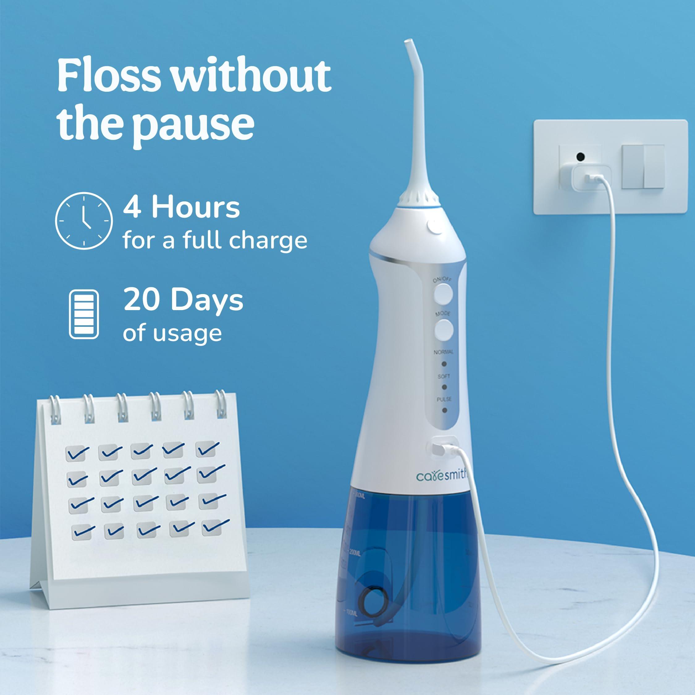CARESMITH Caresmith Professional Cordless Dental Flosser | 300 ml Large Detachable Water Tank | 3 Modes | IPX7 Waterproof | Oral Flosser