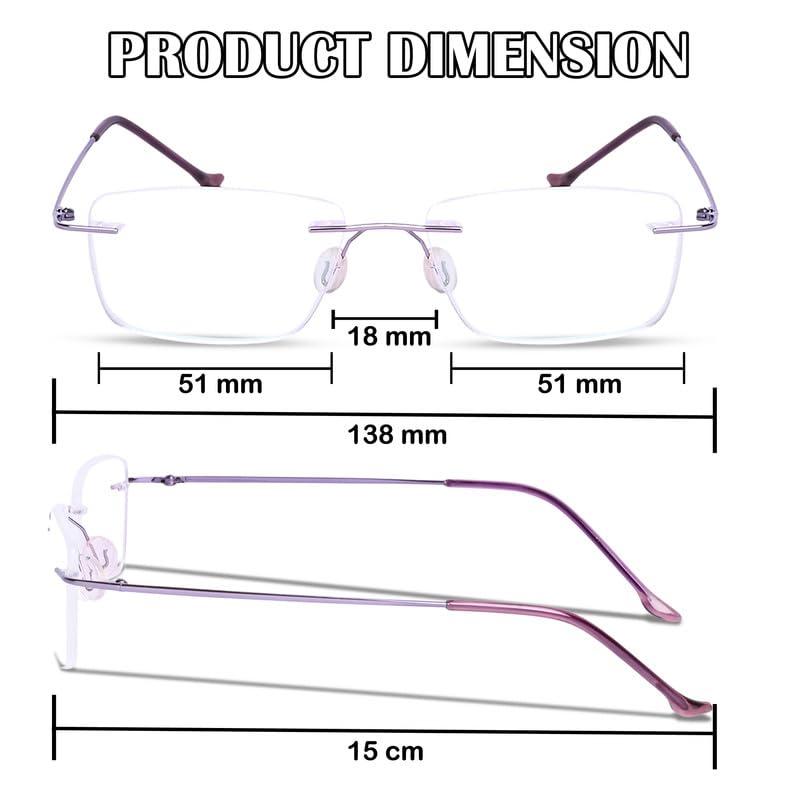 Redex Redex Rimless Rectangle Optical Premium Reading Glasses For Men And Women Reading Power Glasses For Men & Women (Purple, 3.00)