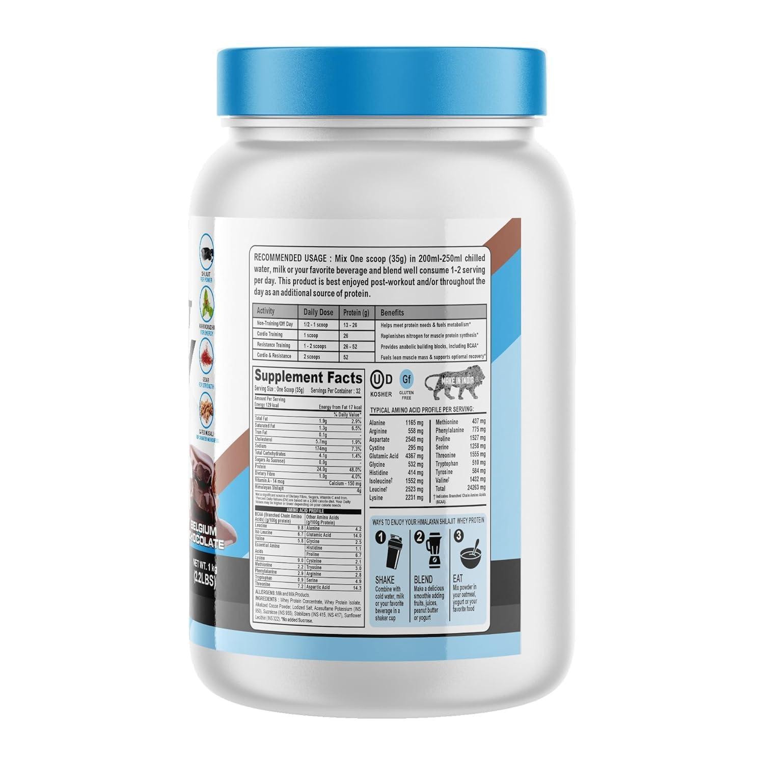 BONZERS PRO Bonzers Pro Himalayan Shilajit Whey Protein - 1 Kg (2.2 lbs) | 24g Protein, 5.5g BCAA, Ashwagandha, Safed Musli, Kesar for Muscle Growth | Mango Flavor