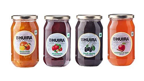 Bhuira Bhuira|All Natural Jam -Strawberry & Rosemary Preserve,Black Cherry Preserve,Bitter Orange Marmalade,Apple and Cinnamon Jelly- -240g Each|No Added preservatives|No Artifical Color Added|Pack of 4