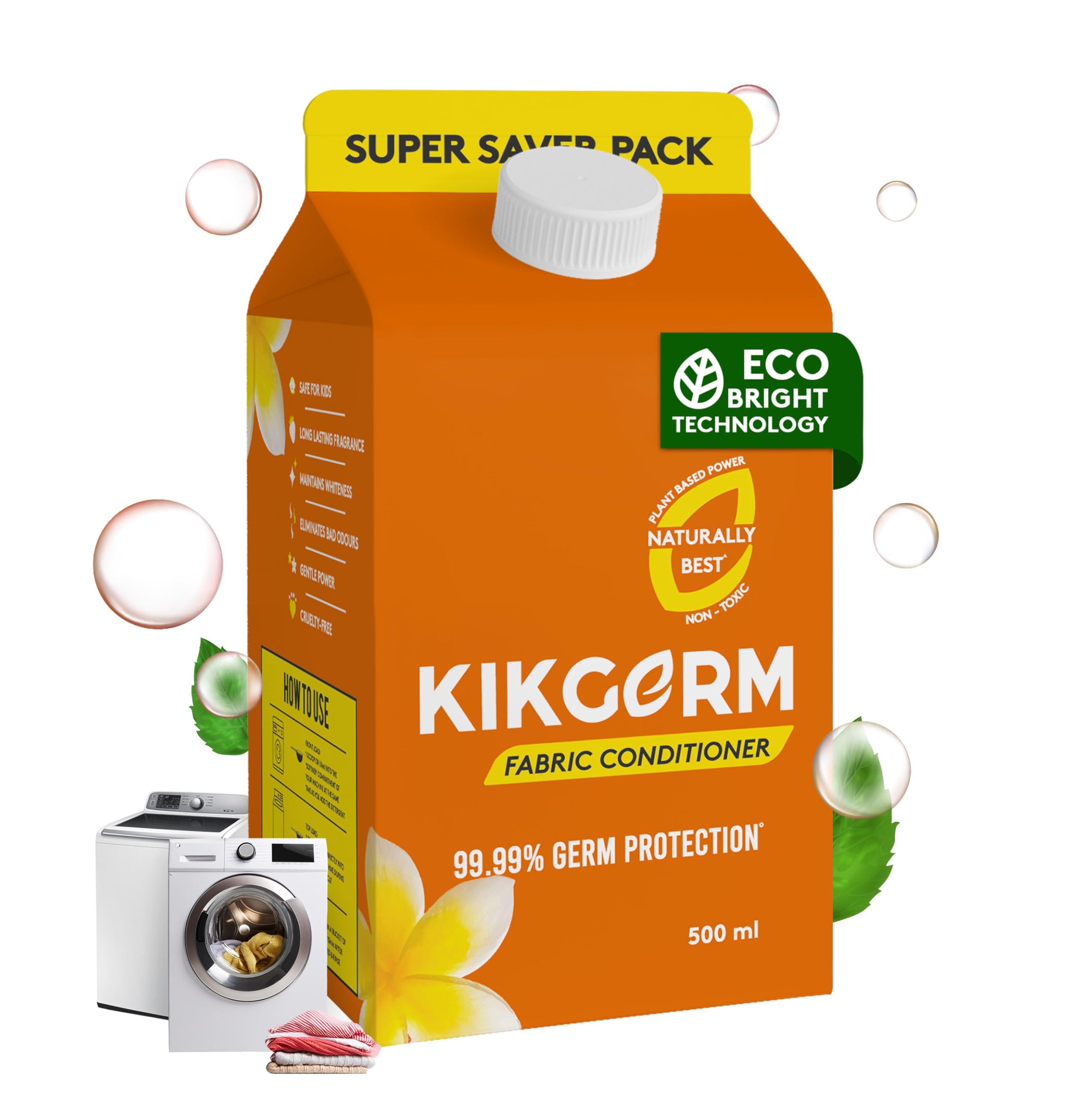 KIKGERM Kikgerm Plant Based Fabric Conditioner & Fabric Softener - Natural, Eco-friendly, Non-toxic, Chemical-free, Biodegradable - Kids Safe, Skin Safe - Long Lasting Fragrance & Softness - 500ml(Pack of 1)