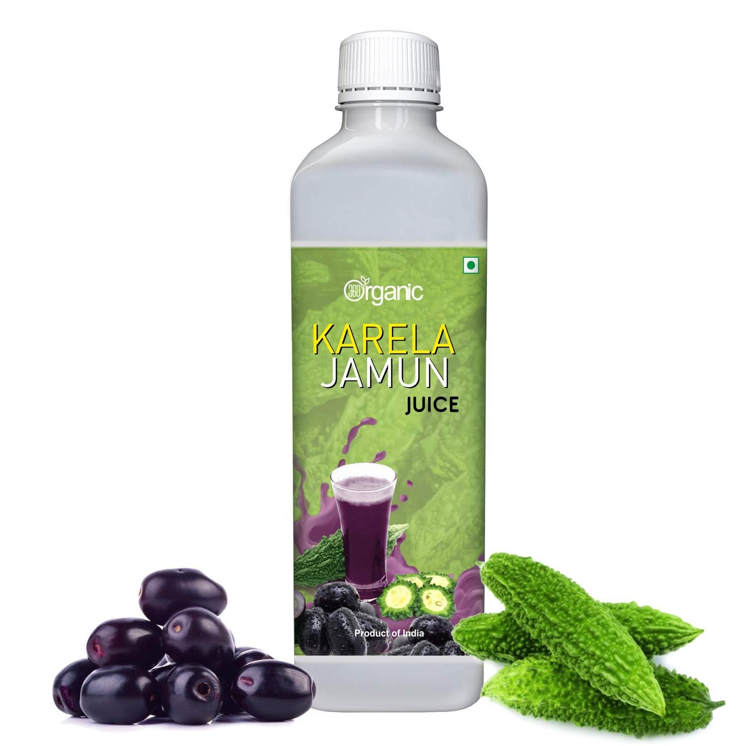 360 Degree Organic 360 Degree Organic Karela Jamun Juice for Controls Blood Sugar Levels | Fights Cholesterol | Helps Improves Digestion | Helps Build Immunity | Skin Wellness - No Added Sugar - 500 ml (Pack 1)