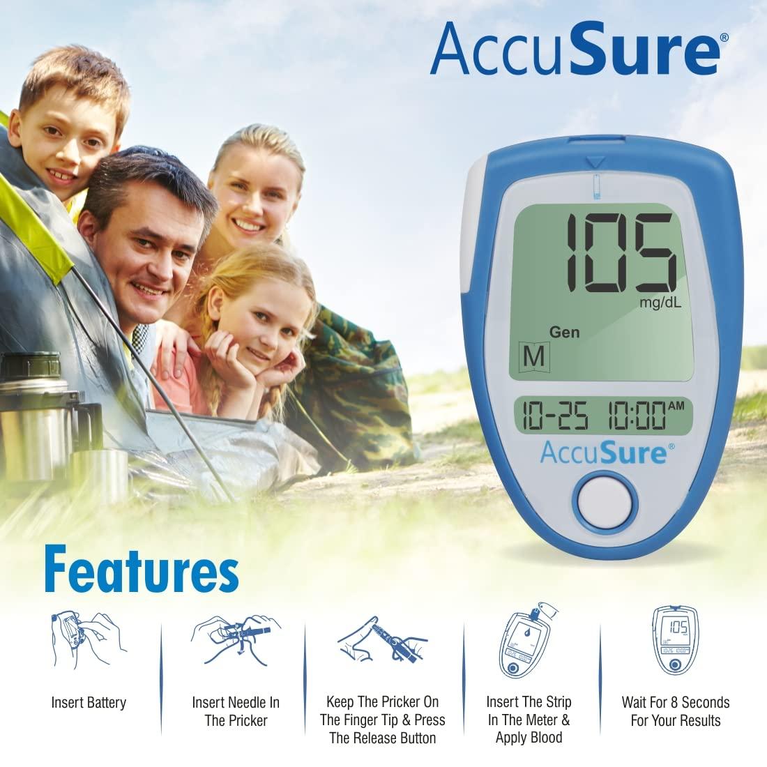 AccuSure AccuSure Blood Glucose Monitoring System Test Strips, 25 Count (Multi Color)