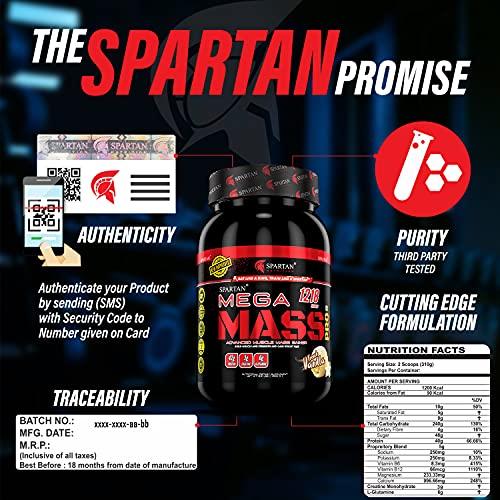SPARTAN Spartan Nutrition Mega Mass Pro High Protein and High Calorie Mass Gainer / Weight Gainer Powder - 2.2 lbs, 1KG (French Vanilla) with Vitamins and Minerals