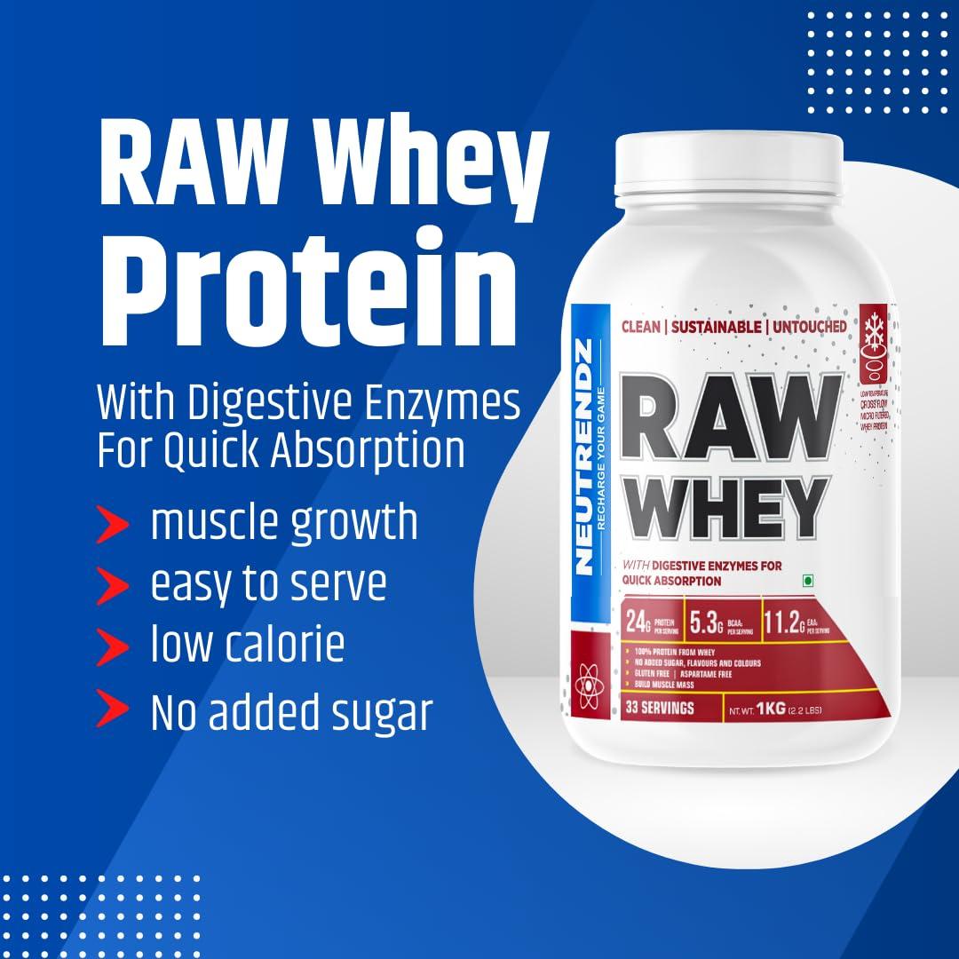 Neutrendz RAW WHEY 24G Protein 5.3g BCCA Per Serving (1kg)