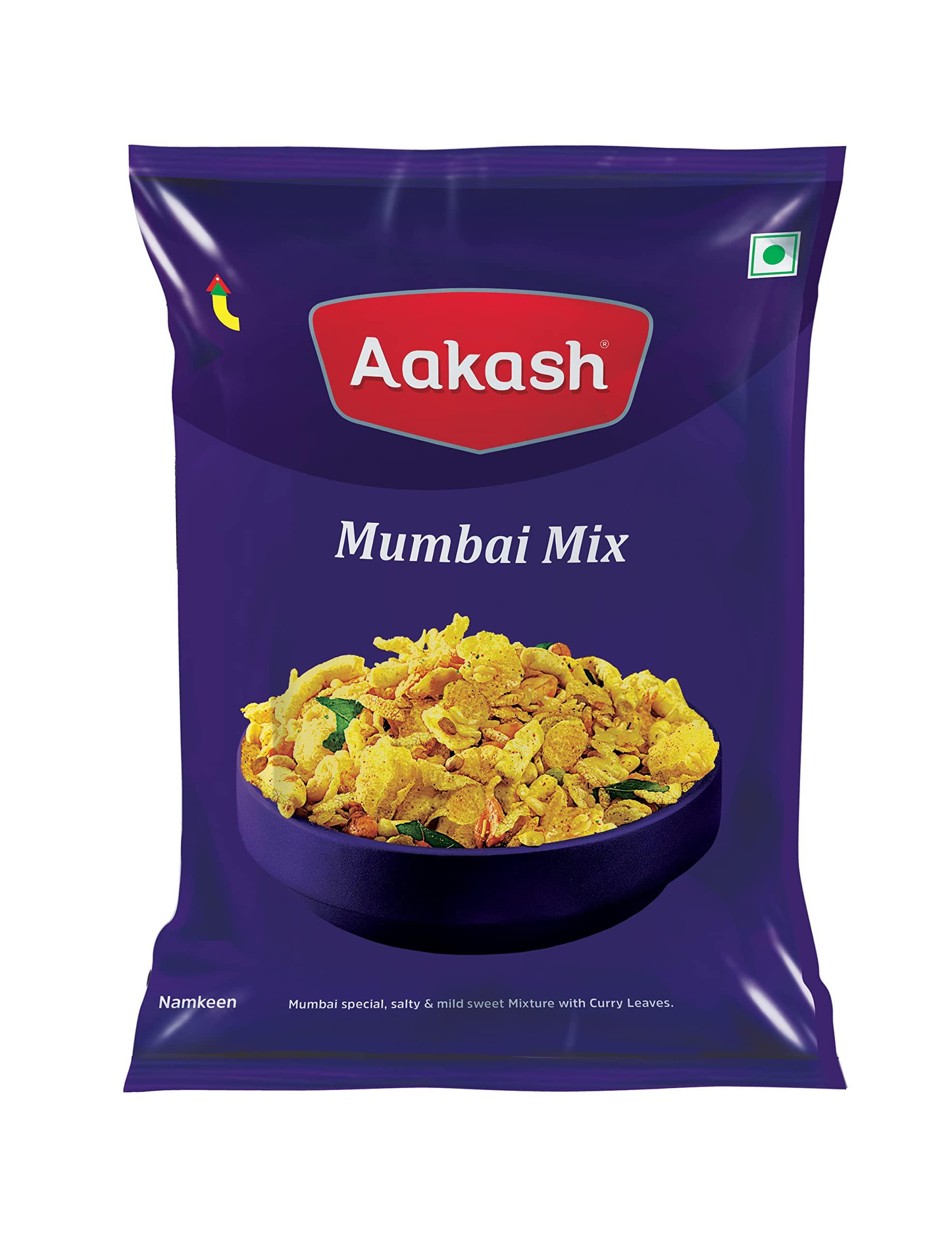 Aakash Namkeen Aakash Namkeen Mumbai Mixture |450 GM | Pack of 3 | 150 Gm Each | Mumbai Special, Salty & mild Sweet mixture with Curry leaves | Indore's Finest Namkeen | Zero cholesterol