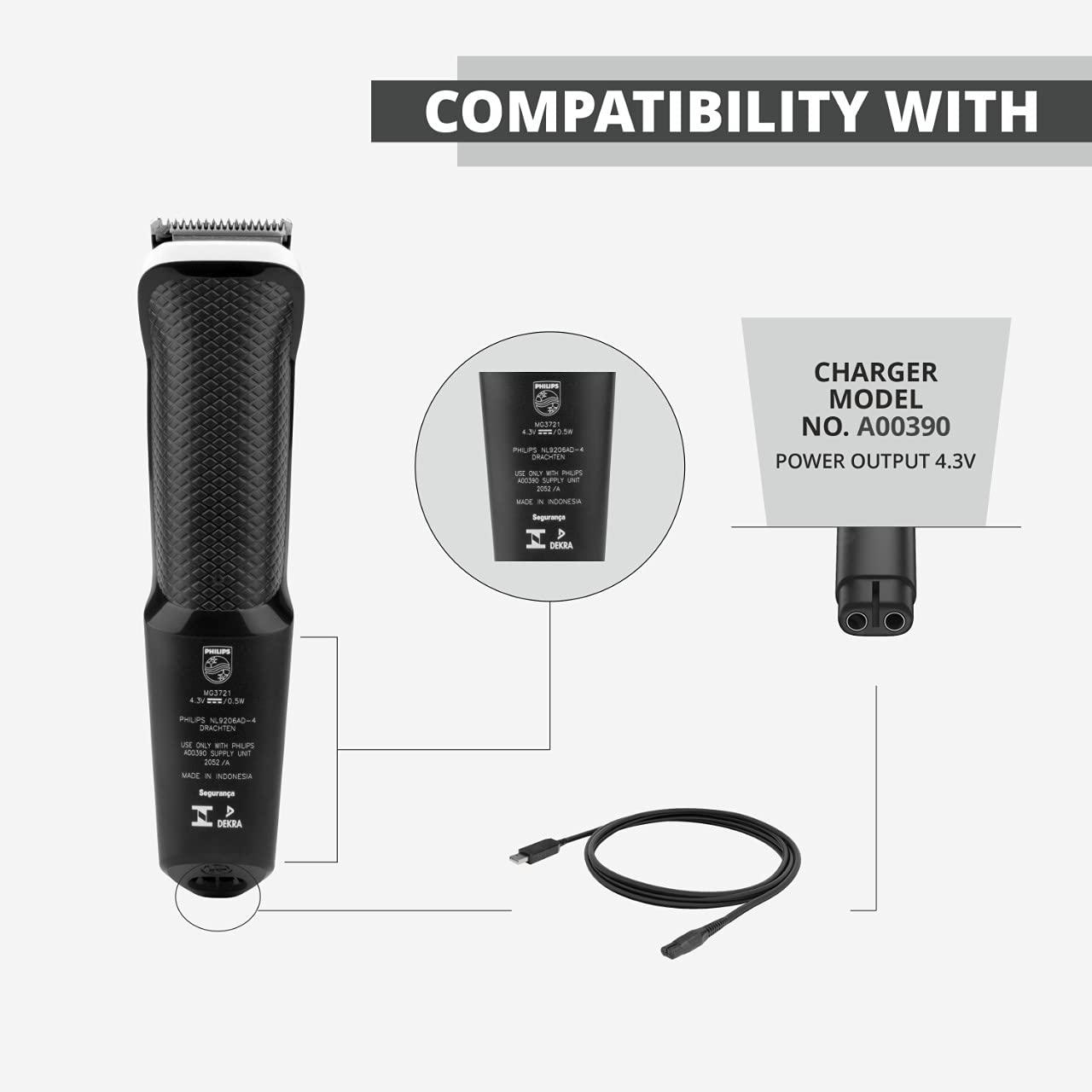 BAEYE BAEYE 4.3V Charger Compatible with Philips Trimmers & Shavers| A00390 Replacement Charger (Complete List of Compatible Models in Bullet Point) BK