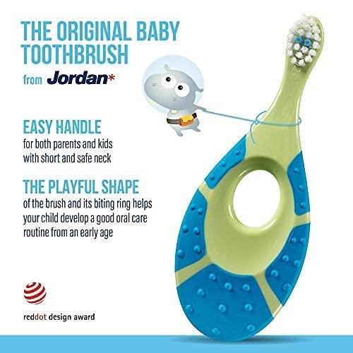 Jordan Jordan Toothbrushes Step 1 - Baby Toothbrush 0-2 Years Toothbrush with Stand Holder (Blue + Green)