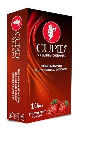 Cupid Condoms presents Strawberry multi Textured ( Cupid Condoms presents Strawberry multi Textured (dotted + ribbed) Condoms - 10 pieces Packets