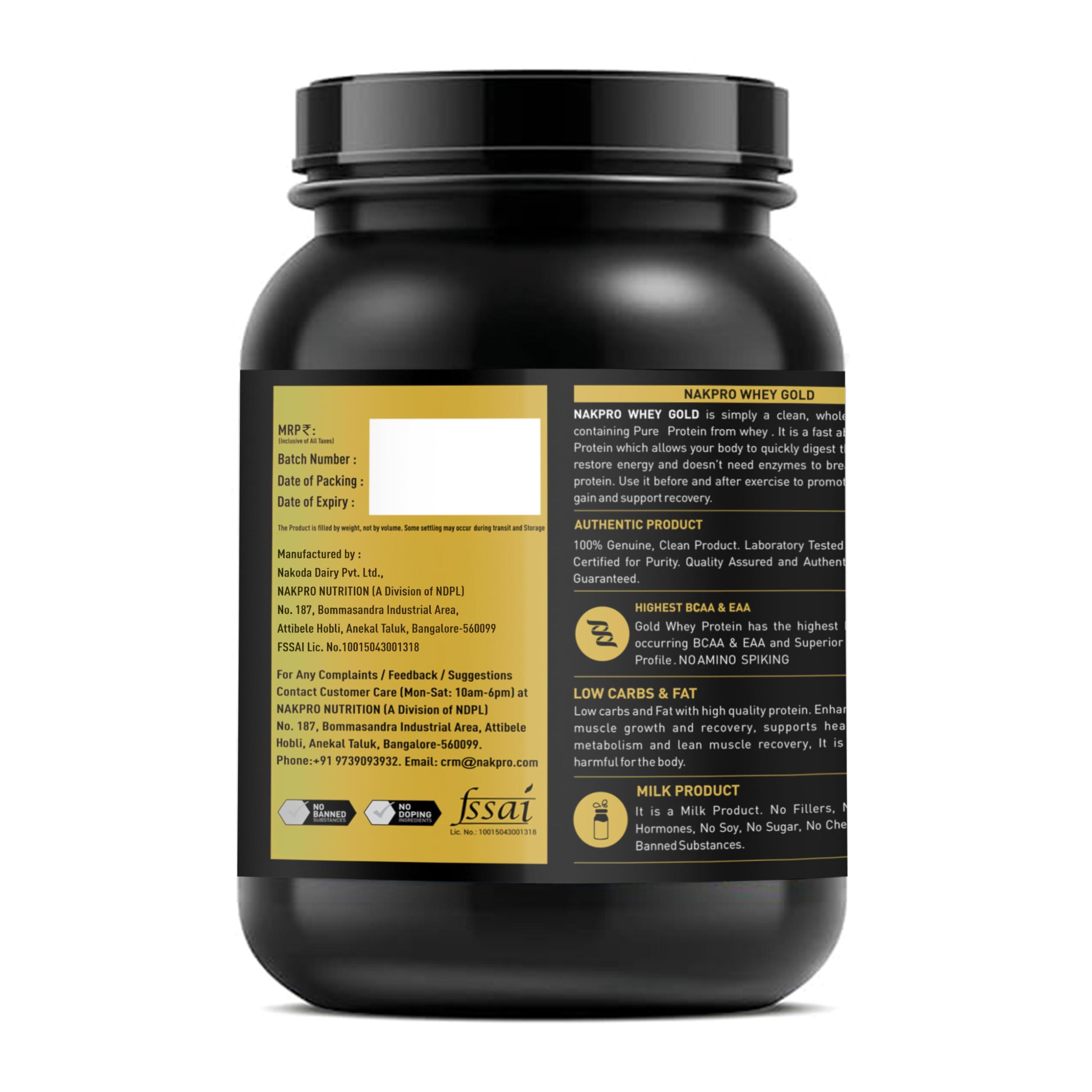 NAKPRO NAKPRO Gold Whey Protein Concentrate 80%, 1kg Unflavoured, Jar | 28g Protein, 6.2g BCAA | Trustified Certified 100% Authentic Supplement Powder & No Adulteration | Fast Absorbing Whey Protein Powder