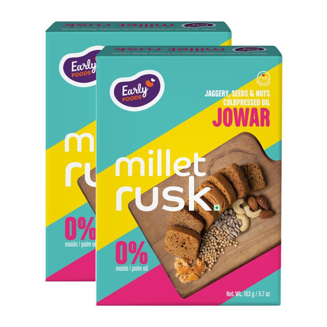 Early Foods Early Foods - Pack of 2 : Jowar Rusks | Millet Rusk Sugar Free | No Maida Rusk | Rusks for Kids | Millet Toast Biscuits Rusk 230g x 2