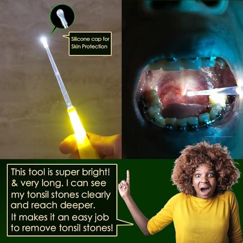 airgoesin Airgoesin Lighted Tonsil Stone Remover Tools or Earwax Removal Tools, Yellow, 3 Tips, Tonsillolith Pick Case + 1 Irrigator Cleaner : Yellow