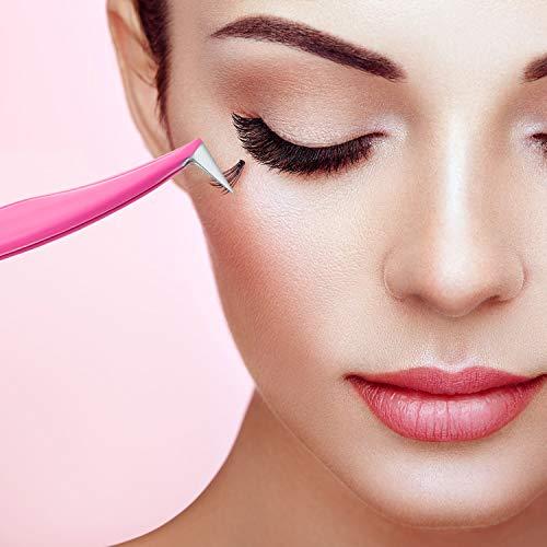 Mudder 3 Pieces Volume Tweezers Eyelash Extension Tweezers Curved Tip False Lash Tweezers Stainless Steel Precision Tweezers for Individual and 3D 6D Volume Eyelash Extension (Rose Red)