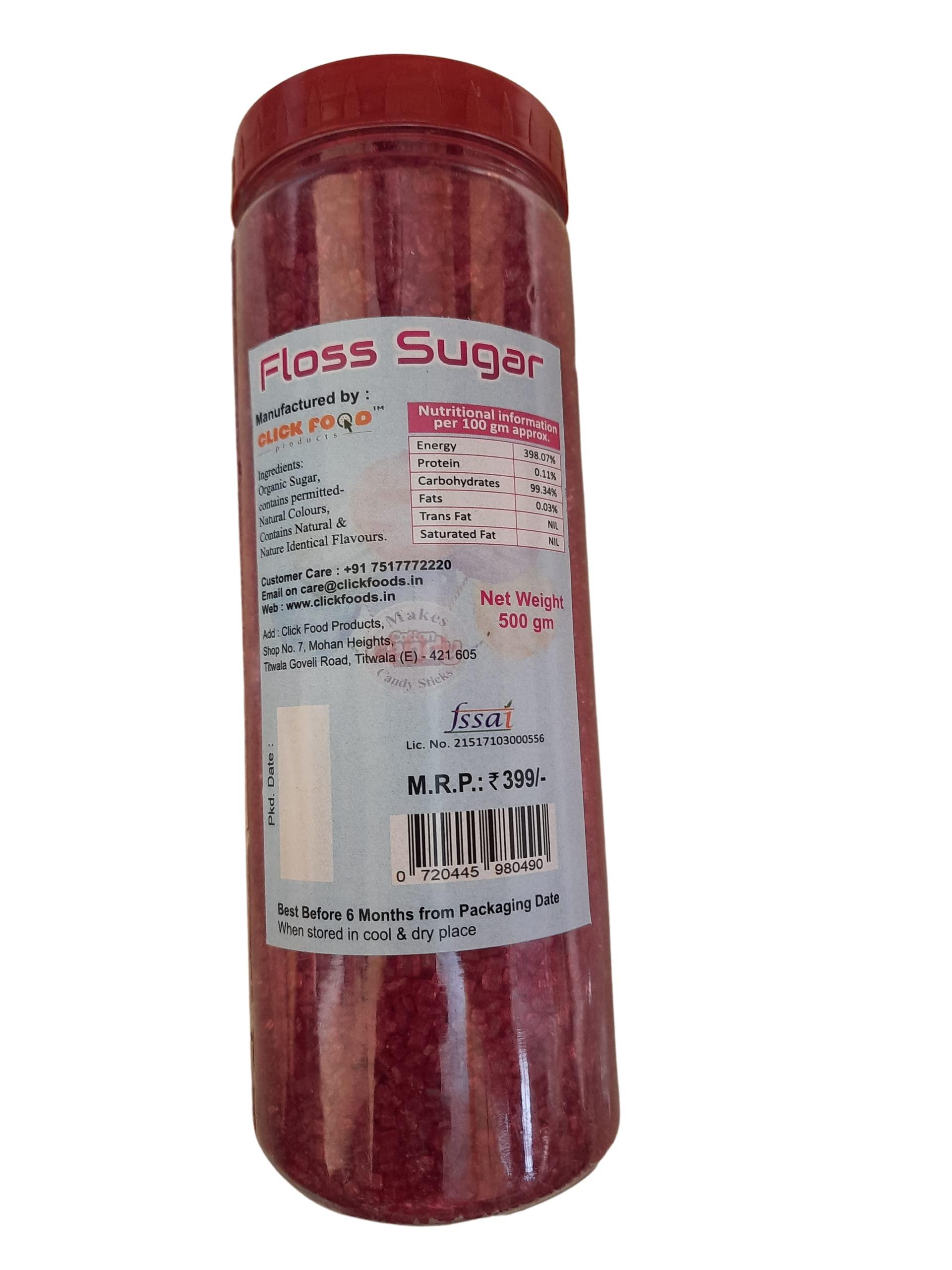 CLICK FOOD PRODUCTS Candy Floss Sugar / Cotton Candy Sugar / Flavoured Sugar Strawberry Flavour 500 gms (Organic Sugar & Natural Colours)