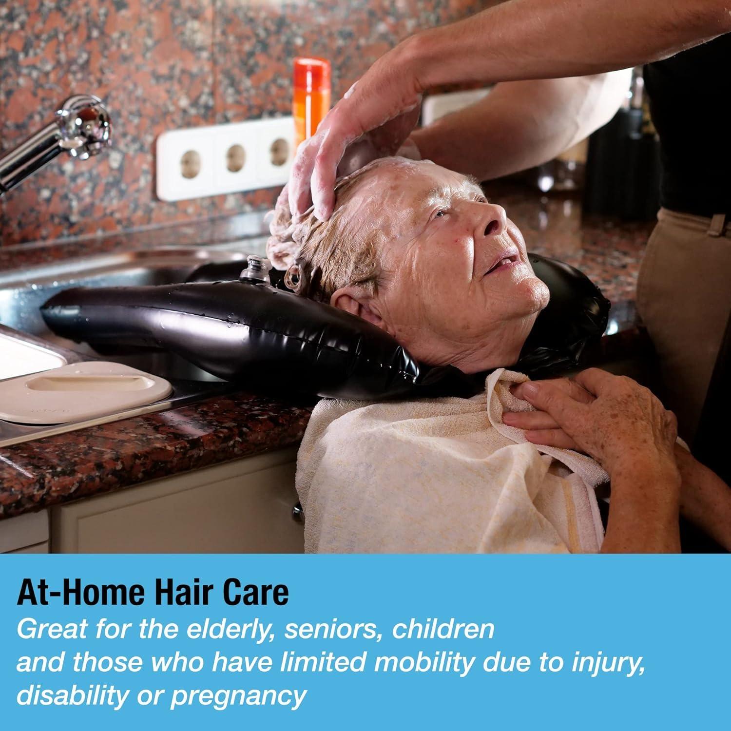 Tilcare Inflatable Hair Washing Tray for Sink and Bedside - Comfortable Portable Shampoo Bowl for Spill-Free Rinsing - Wash Basin for Haircuts and Coloring at Home for Elderly, Kids, Bedridden and Disabled