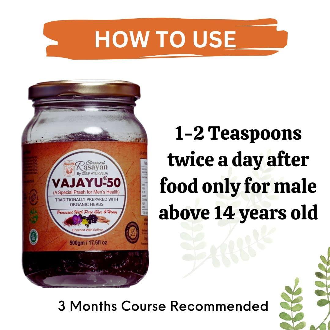 Deep Ayurveda Deep Ayurveda Vajayu 50 Prash | Ayurvedic Superfood with 30+ Herbs for Mens Wellness | Boosts Testostrone Level, Energy, Strength, Stamina & Vitality | 500g Pack