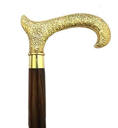 Rana Creation Mart Rana 2 Folding Wooden Walking Stick Cane with Brass & Metal Handle Cool Walking Cane Best Gift idea for him Men's Accessory Art Combo