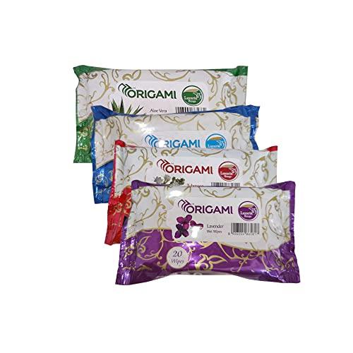 Origami Origami Luxuria Wet Wipes/Wet Tissue/Wet Facial Tissue - 15 x 20 cm - 20 Pulls Per Pack - Pack of 4-80 Wipes - Assorted Fragrances