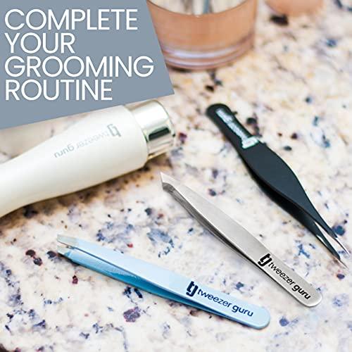 Tweezers Tweezers Set 4-piece - TweezerGuru Stainless Steel Slant Tip and Pointed Eyebrow Tweezer Set - Great Precision for Facial Hair, Ingrown Hair, Splinter, Blackhead and Tick Remover