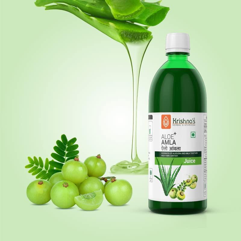 KRISHNA'S HERBAL & AYURVEDA Krishna\'s Aloe Vera Amla Mix Juice - 1000 ml | A Perfect Mix for Healthy Skin
