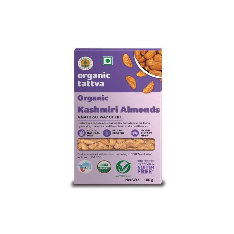 ORGANIC TATTVA Organic Tattva, Organic Kashmiri Mamra Almonds/Badams, 100 Gram(Pack of 1)