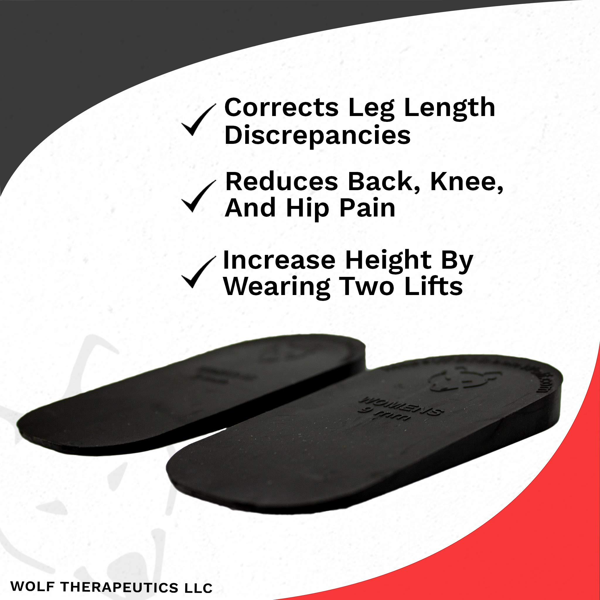 WOLF THERAPEUTICS Heel Lift Inserts for Shoes - Men\'s 9mm - Rubber Orthopedic Correction Wedge - for Leg Length Discrepancy or Height Increase - Helps Relieve Hip, Knee, Back Pain from Uneven Legs - 2 Pack