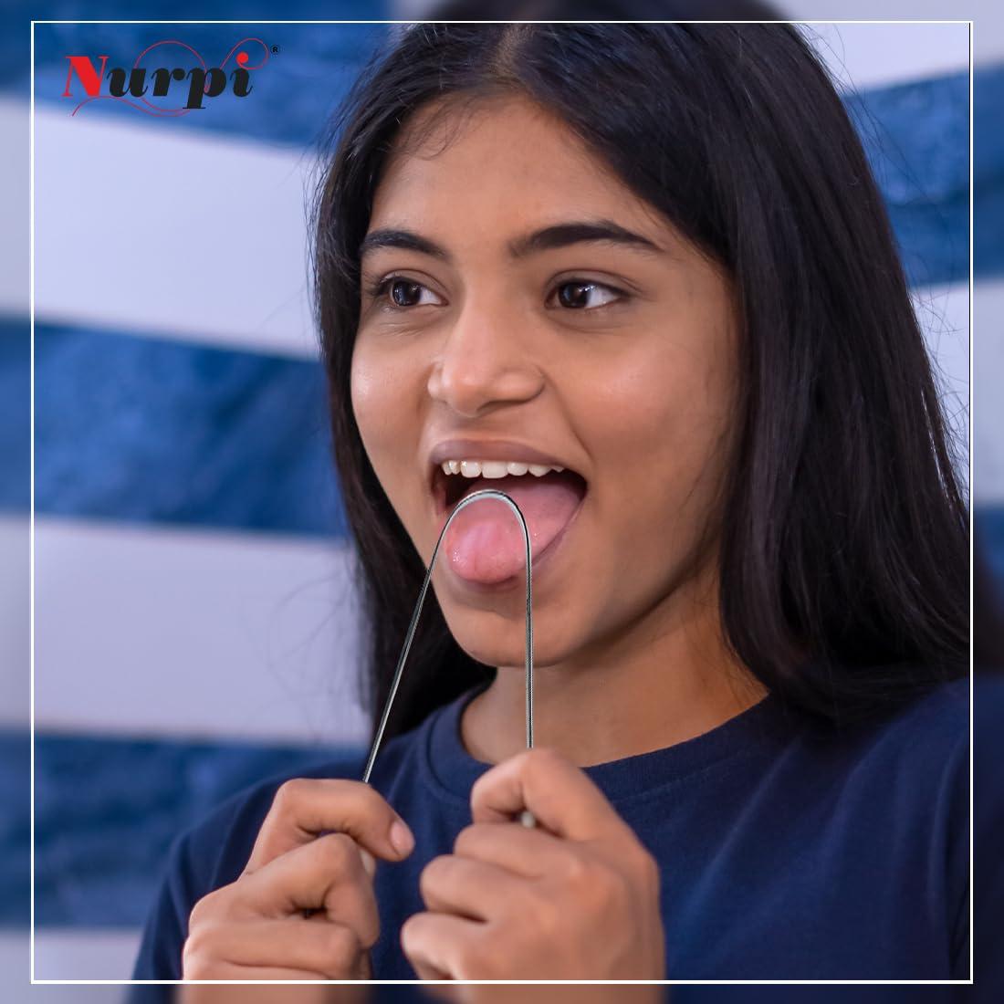 nurpi NURPI Tongue Scraper Medical Grade 100% Stainless Steel Tongue cleaner with brass handle for Oral Care & Bad Breath, Easy to Use for Adults for pc 5