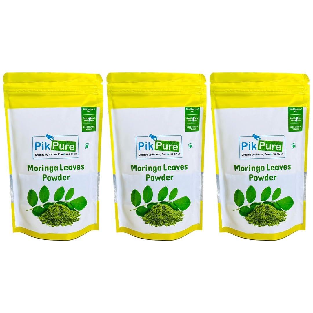 PikPure PikPure Moringa Powder from Pure Moringa Leaves for Skin & Hair Health, Detoxification and Natural Source of Protein (Pack Of 3_300 Gram Each)