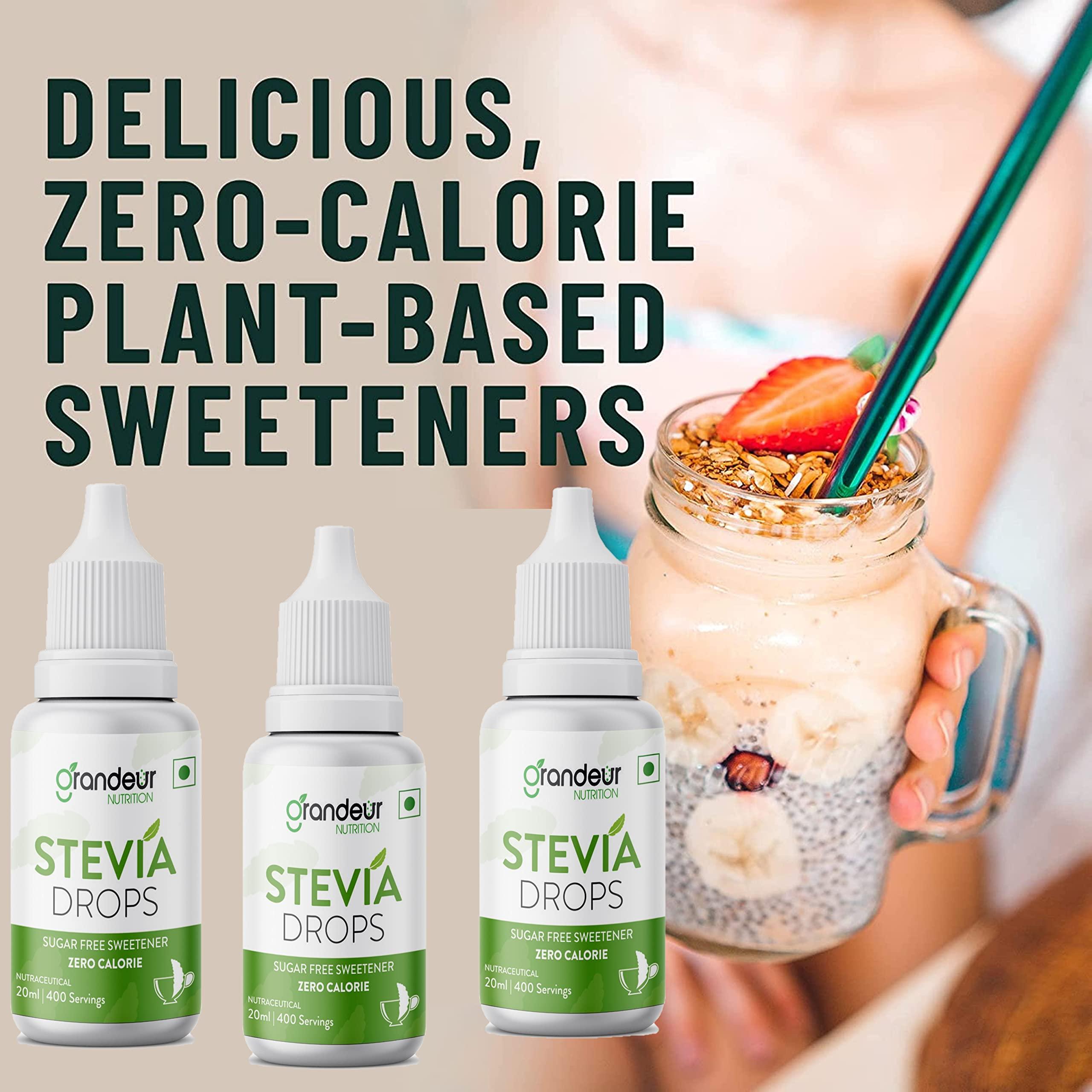 GRANDEUR Grandeur Zero Colorie Sugar Free Stevia Drops, No Maltodextrin No Dextrose, For Keto Diet & Weight Watchers, Sugar Substitute - 20ml (400 servings)