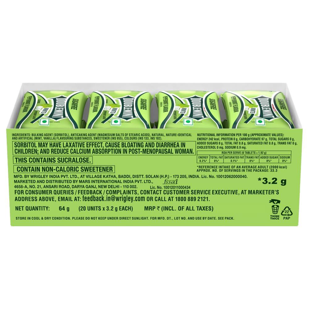 Doublemint Doublemint Sugarfree Mints Sleeve Box Peppermint Flavour Chewing Gum Mint Gums for Instant Freshness easy to carry 20 Sleeves per Box 64 gm