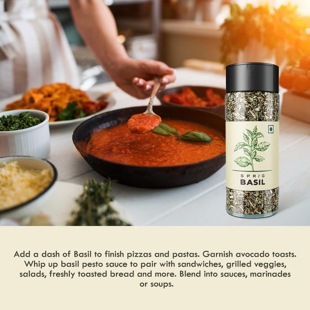 S P R I G SPRIG Basil Herb | Basil Seasoning for Italian Cuisine| Basil Spice Sprinkler | Basil Flakes for Pizzas & Pastas | Make Basil Pesto | Crushed Basil Leaves for Cooking | No Preservatives No MSG | 7gm