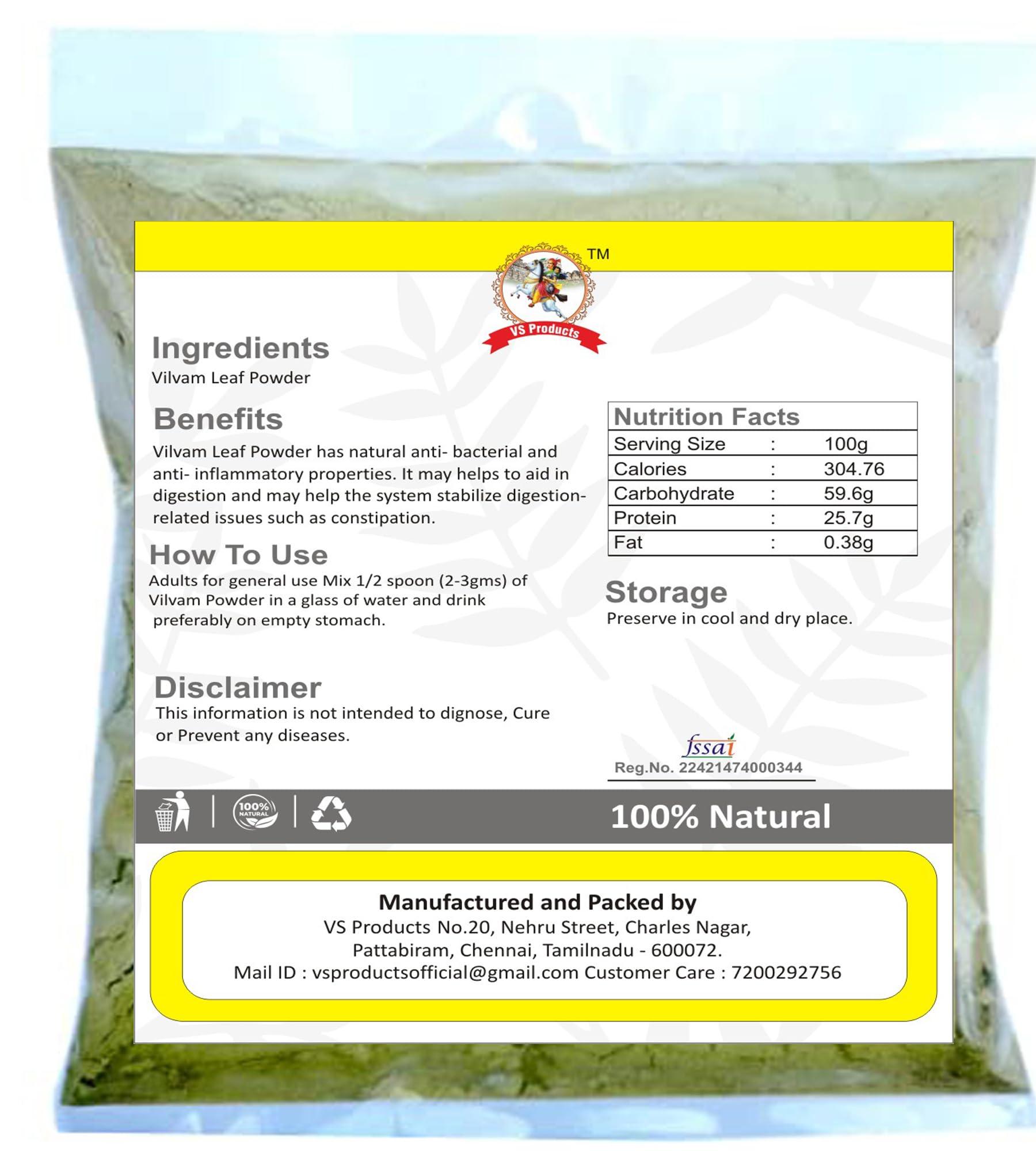 VS Products VS Products Vilvam Leaf Powder, 850g, Bael Leaf, Maredu Leaves, Aegle marmelos, Shreephala Leaf Powder, (pack of 8 x 100g, pack of 1 x 50g)