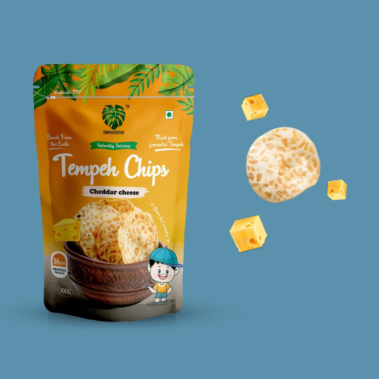 TEMPEHCHENNAI TEMPEHCHENNAI Chips |Protein Chips (Cheddar Cheese Seasoning Plant Based),Veg/Vegan Protein|Gut-Friendly|High Fiber|Low Carb|No Maida - 120 Gm