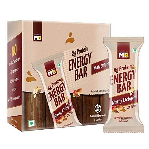 MuscleBlaze MuscleBlaze Energy Bar, Nutty Delight, 6 Bars (50 g Each), 8 g Protein, Healthy Snacks with Whey Protein Concentrate, Dry Fruits, Almonds, Pista, & Soy Protein Isolate, No Artificial Sweeteners