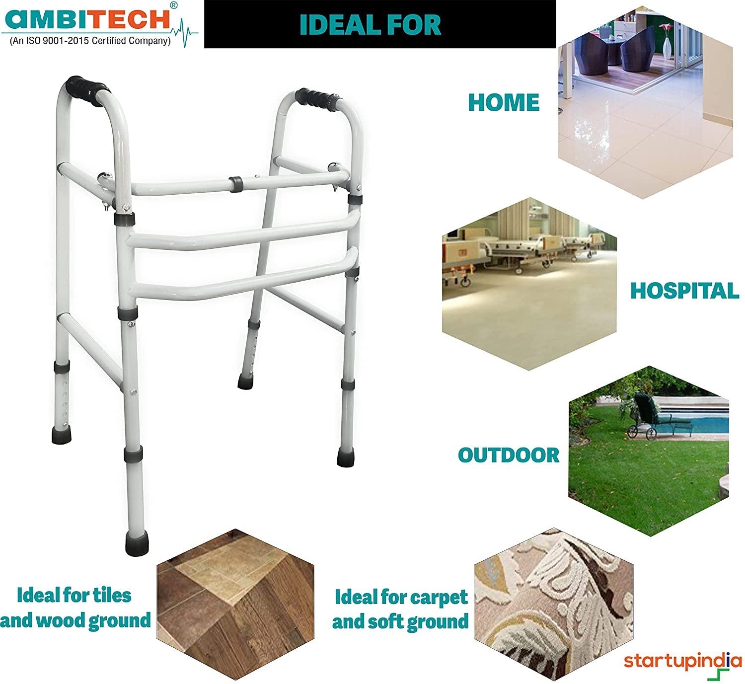 AMBITECH AmbiTech MS Height Adjustable & Double Bar Folding Walker for Adults, Senior Citizens and Patients (Made In India)