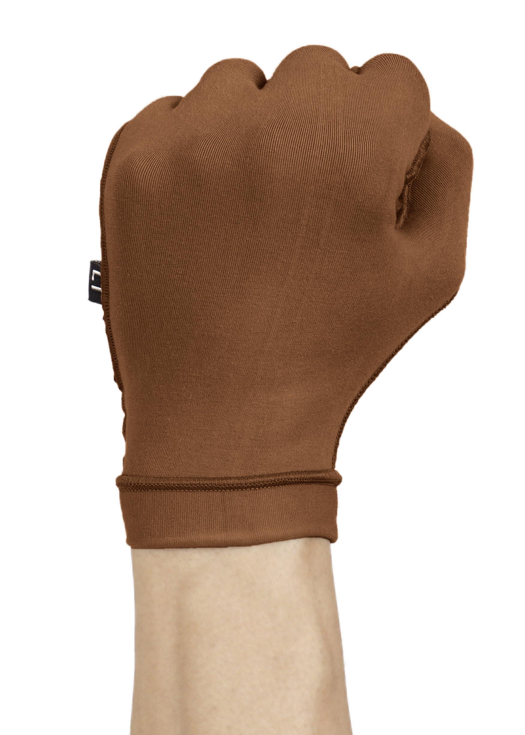 Dermapress Medical Compression Hand Glove upto WRIST with open Fingers | OUTSIDE ZIP| HIGH COMPRESSION | COTTON | UNISEX | BURN Recovery Support | (Brown, Right Hand- L)