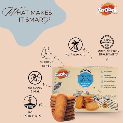 Zerobeli Zerobeli Sugar-Free Jowar Atta Biscuits - 325g | Wholesome, Delicious, and Guilt-Free | Perfect Blend of Nutrition and Flavor | Ideal for Health-Conscious Consumers | 100% Wholegrain, No Refined Sugar | Healthy Snack for Your Wellness Goals