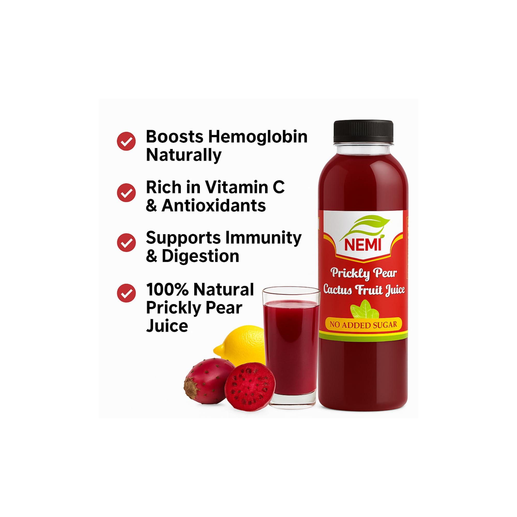 NEMI NEMI Prickly Pear Healthy Cactus Fruit Juice - Hemoglobin Booster (No added Sugar, 500ml) 50+RATING