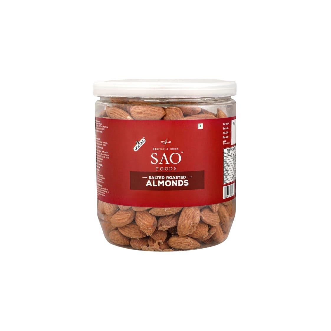 Stories & Ideas SAO Foods Sao Foods Roasted & Salted Almonds 250 gm, Dry Fruits, Crispy and Crunchy, Healthy Dry Foods, Real Nuts, Rich in Protein, Perfect for Snacking