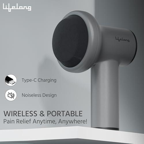 Lifelong Lifelong Wireless Manipol Hand Massager| Percussion Massage| Handheld Therapy with Variable Intensity to Relieve Pain in The Back, Neck, Shoulders & Legs| LED Display|8 Detachable Head|4000mAh Battery