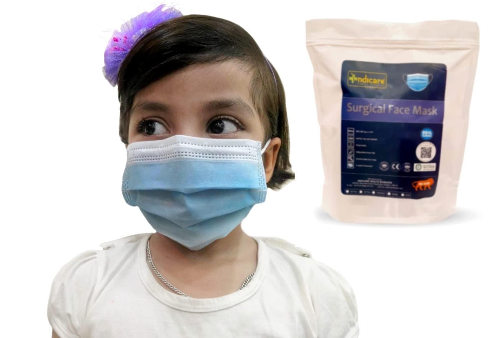 Indicare Health Sciences indicare Kids Surgical Mask with Nsoe Pin and Meltblown Filter (Blue) - Pack of 50 - DESIGN 4