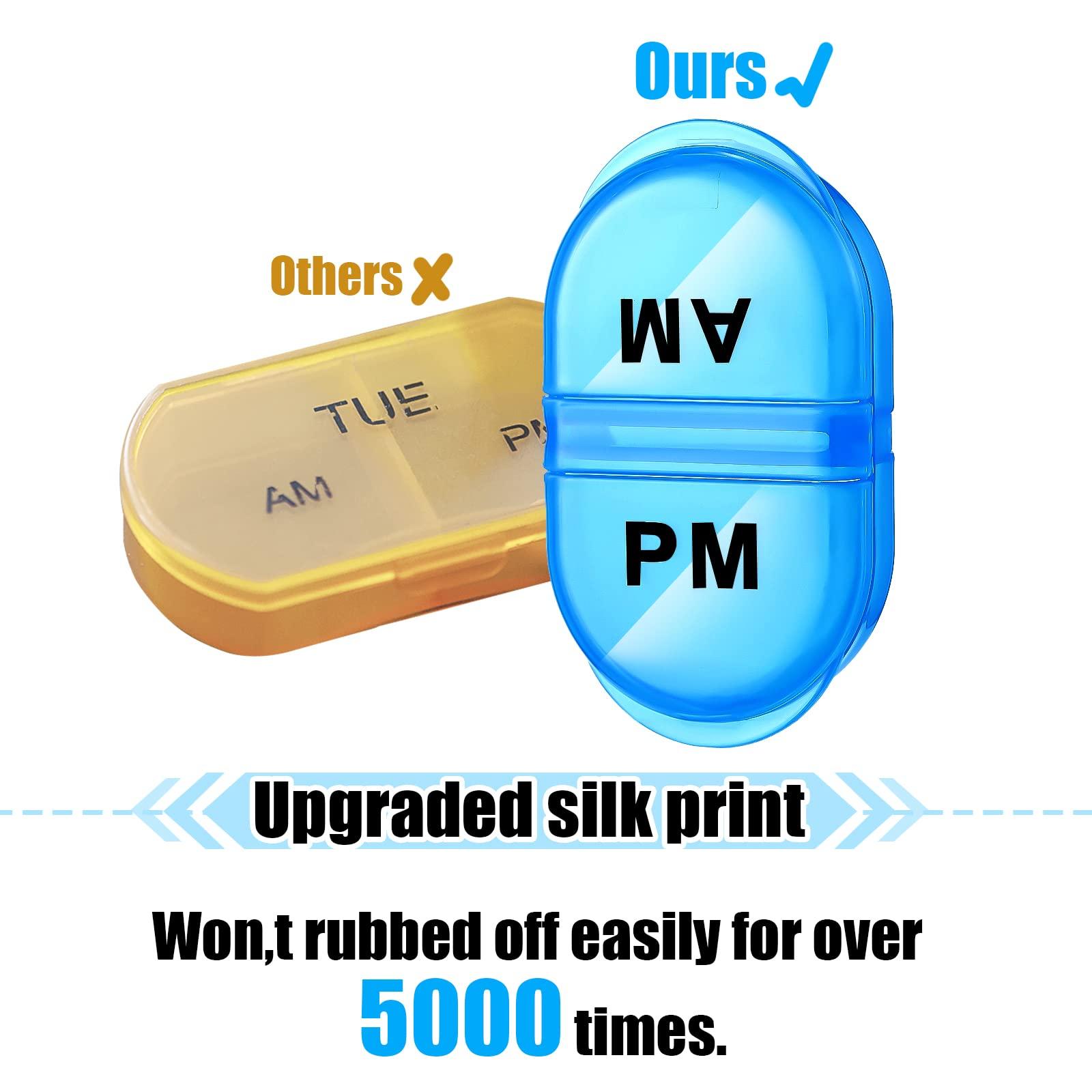 Zubebe 6 Pack Pill Organizer Pocket Small Case Holder AM PM Pill Organizer Portable Two Compartment Pill Case Round Pill Container Travel 2 Times a Day for Vitamin Medication Supplement